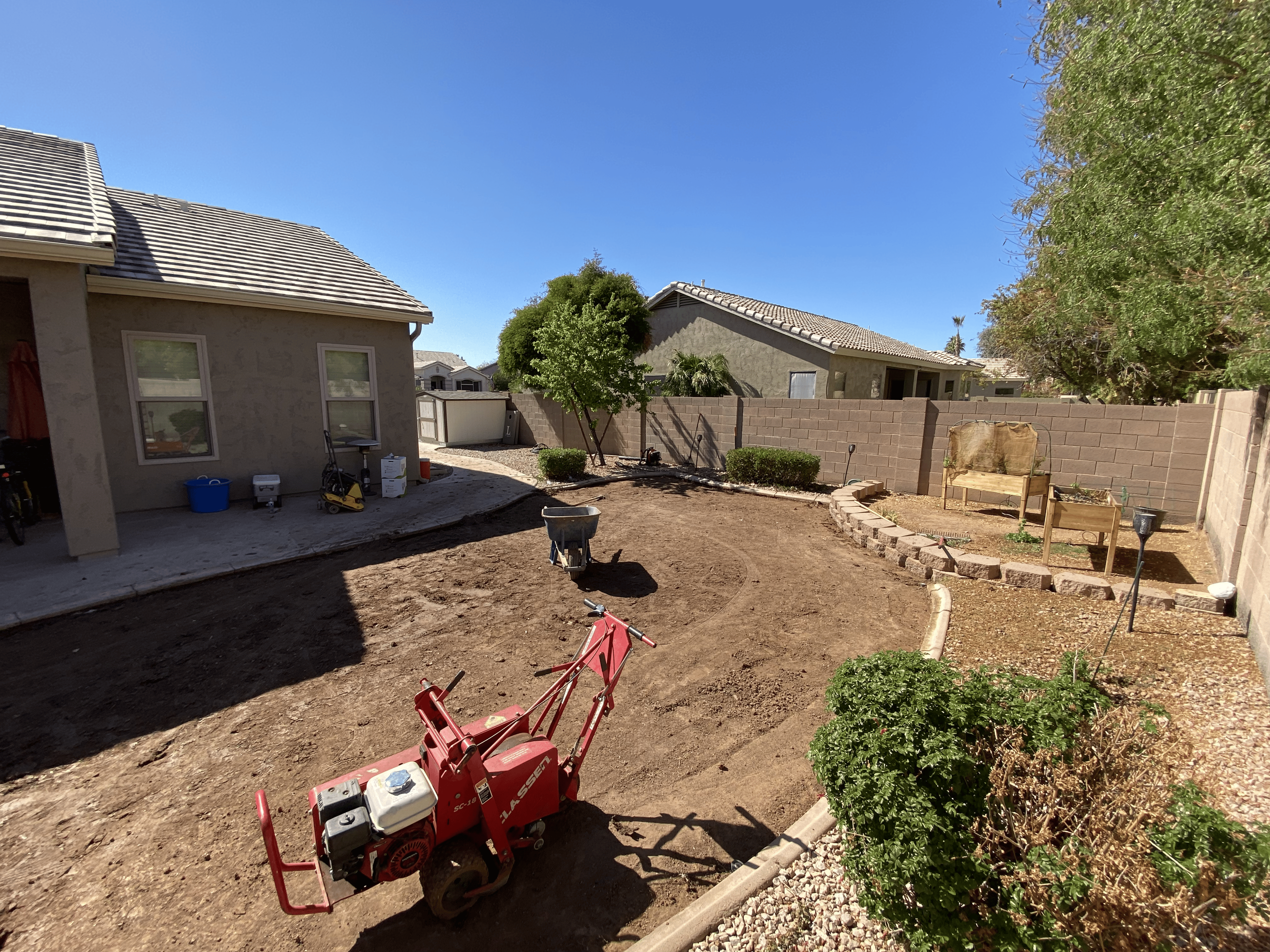 Backyard renovation and hardscaping in progress — Bull Horn Landscaping